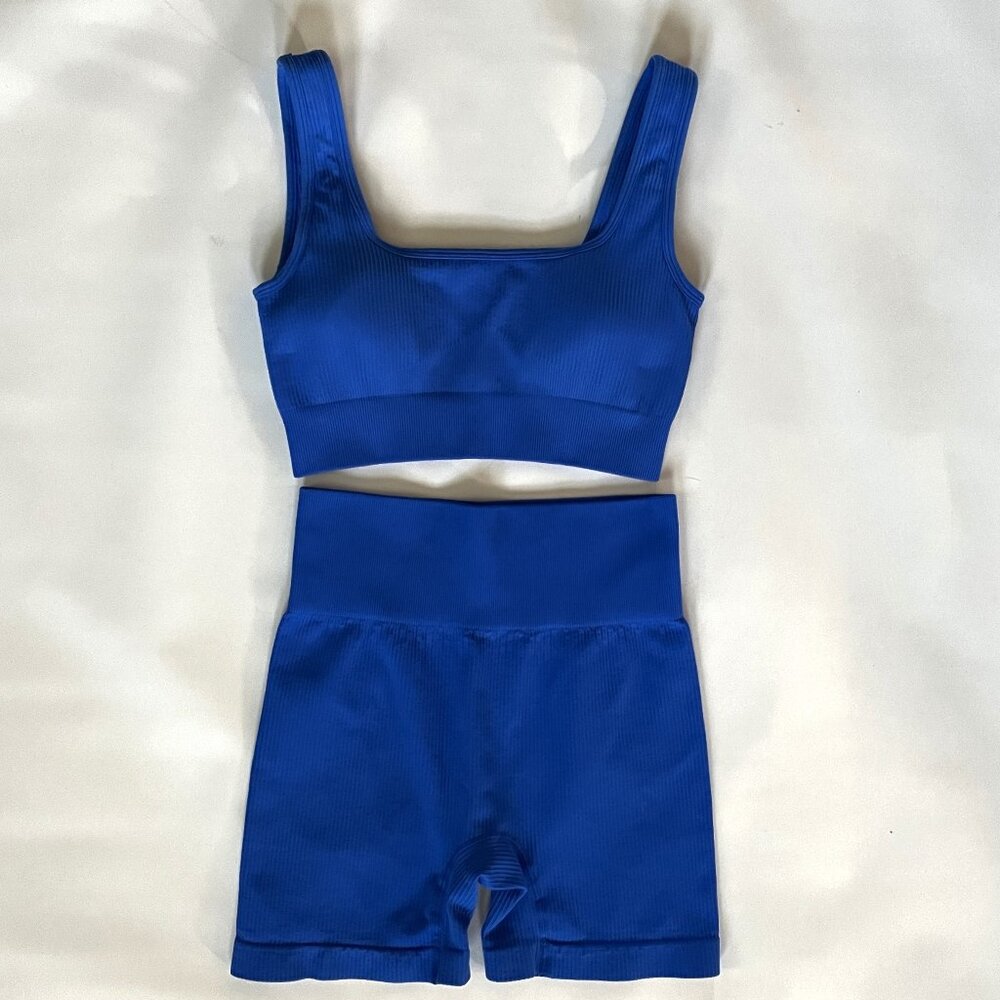 OQQ Royal Blue Sports Bra & Shorts Set Womens S